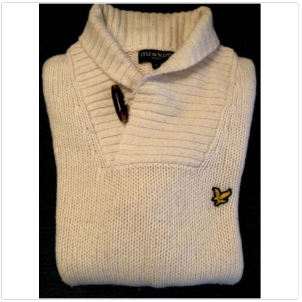 LYLE & SCOTT Mens Lambswool Shawl white sweater S